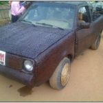 Covered His Car Inside and Outside From Woven Raffia Palm Cane