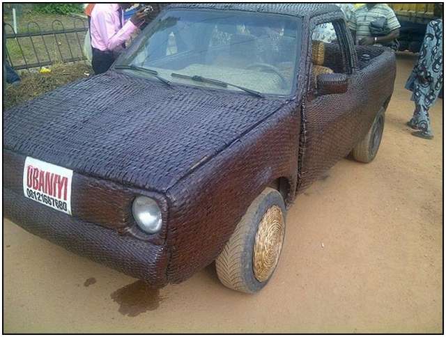 Covered His Car Inside and Outside From Woven Raffia Palm Cane